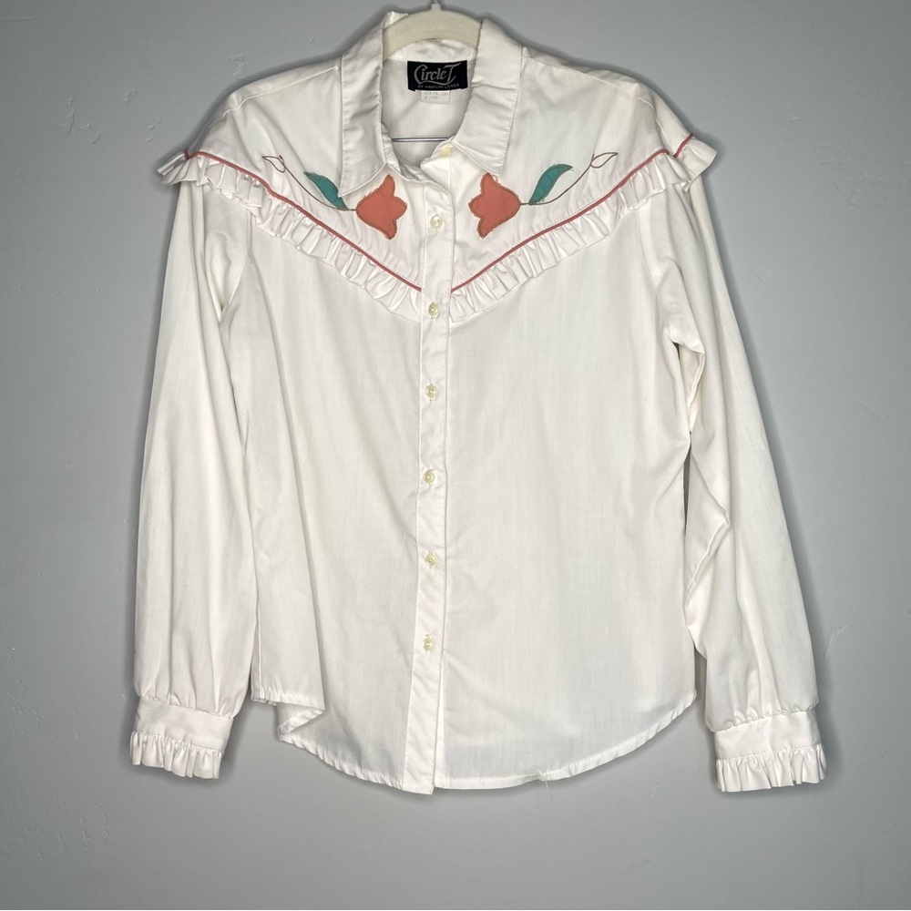 Circle T Vintage Western Button Up Shirt White Floral Medium